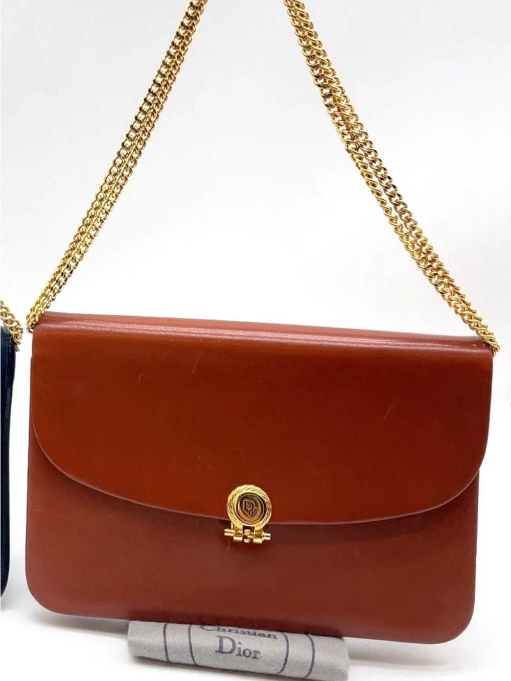 Dior Cognac Leather Shoulder Bag with Gold Chain,  Timeless , us
